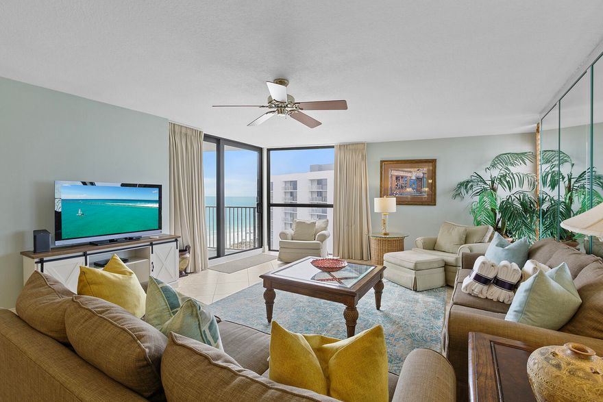 Welcome to Unit 178 in Building 1 at Mainsail Resort--the closest building to the beach and the most sought-after location in Miramar Beach. Perched on the 7th floor, this two-bedroom, two-bathroom condo offers unobstructed views of the Gulf of Mexico and direct access to 700 feet of private white-sand shoreline.The layout features an open living and dining area with sliding glass doors that lead to a private balcony overlooking the emerald waters. The primary bedroom also enjoys balcony access and stunning Gulf views. A guest bedroom and two full bathrooms provide comfortable accommodations for up to six guests.The interiors are well-maintained and perfectly suited for relaxed beachside living or rental use, but the true value lies in the unbeatable location, breathtaking views, and exceptional resort amenities. Mainsail Resort Highlights:

Two pools (one seasonally heated), hot tub, and wading pool

Fitness center with sauna, showers, and dressing rooms

700 feet of deeded beach access with seasonal beach service

Four lighted tennis courts, shuffleboard, and basketball court (resurfacing through 2025)

Game room, grilling stations, covered parking, and private storage

24-hour gated security

Prime Miramar Beach Location: Steps from beachfront dining, Silver Sands Premium Outlets, Grand Boulevard, and Baytowne Wharfoffering shopping, entertainment, and year-round events.

Whether you're seeking a rental-ready investment or a personal beachside retreat, Unit 178 in Building 1 delivers unmatched Gulf-front living in one of the Emerald Coast's most desirable communities.