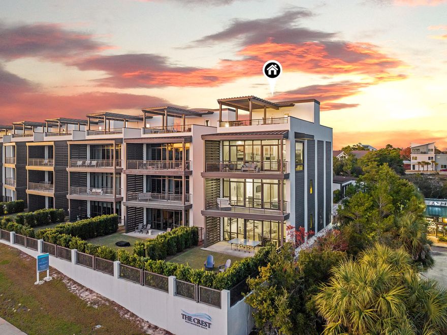 2174 W County Highway 30A is a modern coastal residence set within The Crest, one of the most discreet and architecturally intentional communities along Scenic Highway 30A. Built in 2020, the home spans approximately 3,500 square feet and presents a rare balance of contemporary design, privacy, and livability in a highly coveted coastal setting.Defined by clean lines and expansive glass, the home is filled with natural light and framed by Gulf views. The interior layout is both thoughtful and flexible, offering five bedrooms, five full baths, and two half baths, along with multiple living areas designed to accommodate everyday living as well as entertaining with ease. An elevator services all levels, allowing the home to live comfortably for a wide range of buyers. A standout feature of the residence is the rooftop terrace, which captures panoramic Gulf views stretching from Destin toward Panama City. This elevated outdoor space enhances the coastal experience and serves as a natural extension of the home. At ground level, a private fenced yard and poolside cabana create a quiet retreat, while a two car carport, dedicated golf cart garage, and included golf cart add convenience and functionality.

Residents of The Crest enjoy access to a heated community pool and spa, offering a resort style amenity while maintaining a sense of privacy. Positioned directly on Scenic Highway 30A, the property is moments from the beach, dining, and the lifestyle that defines South Walton.

Equally compelling as a primary residence, second home, or luxury rental, 2174 W County Highway 30A offers a refined coastal opportunity anchored in strong design, thoughtful execution, and long term appeal.