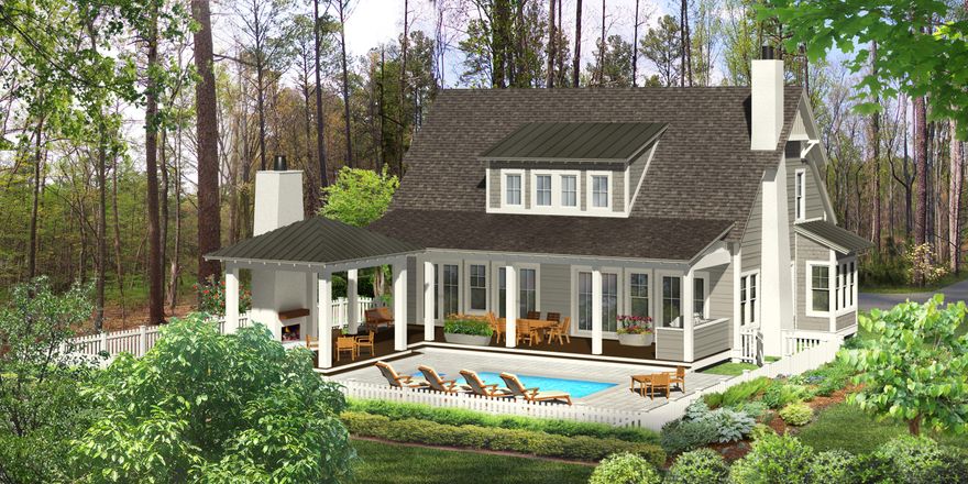 Entered for comp purposes only. *This is a custom Weatherly plan is subject to change once plan is finalized. The plan boasts an abundance of outdoor living space, with 2 covered porches, cabana with fireplace, summer kitchen, and a private pool + spa! This plan offers 5 bedrooms, 5.5 baths, bunk room, and a 2-car garage and carriage.  Featuring a first floor Master Suite with 3 bedrooms upstairs and a bunk room, this thoughtfully designed floor plan offers plenty of space for family and guests. Interior features include quartz countertops in kitchen, Carrera marble counters in baths and utility, solid core doors, engineered wire-brush hardwood flooring in living areas and master with porcelain tile in bath and more!