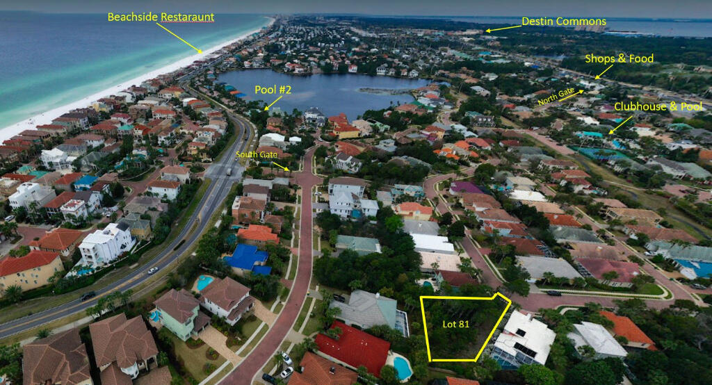 Build your dream home on the gorgeous coast of Destin, FL in the highly sought after Destiny East community. This spacious .27 acre lot is centrally located just steps from the beach and is only a half mile to shopping, restaurants, golf, and the Destin Commons. The community features private security and gated entrances on both US Hwy 98 and Scenic Hwy 98 for convenient, easy access to the beach and the bay. Destiny East has amazing amenities, including a private bike path within the community, lake access, and two separate pool areas. The clubhouse offers a large pool and hot tub area with lounge chairs, tables and two grills for hanging out poolside. There is a large playground for the little ones, with sight lines from the pool area.