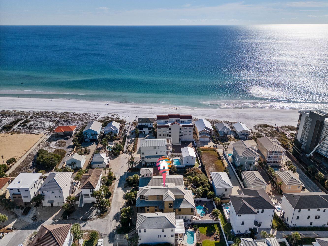 Under Contract with 72-Hour Kick Out Clause in Place. 3 New HVAC systems, 3rd floor gulf views, no public parking at the beach access, so the beach is low density all year, flood zone X, no flood insurance required, NO HOA and over 108K on the books for 2024 and counting, with all winter owner usage until March 2024.This remarkable Miramar Beach residence, meticulously designed to accommodate up to 18 guests for an unparalleled luxurious experience. The lower level unveils three lavish bedrooms, two bathrooms, an entertainment haven, and an exquisite wet bar, ensuring a seamless and sophisticated hosting experience. Transitioning to the second level, a vast open-plan living space unfolds, leading to a 372-square-foot covered balcony that commands breathtaking Gulf vistas.