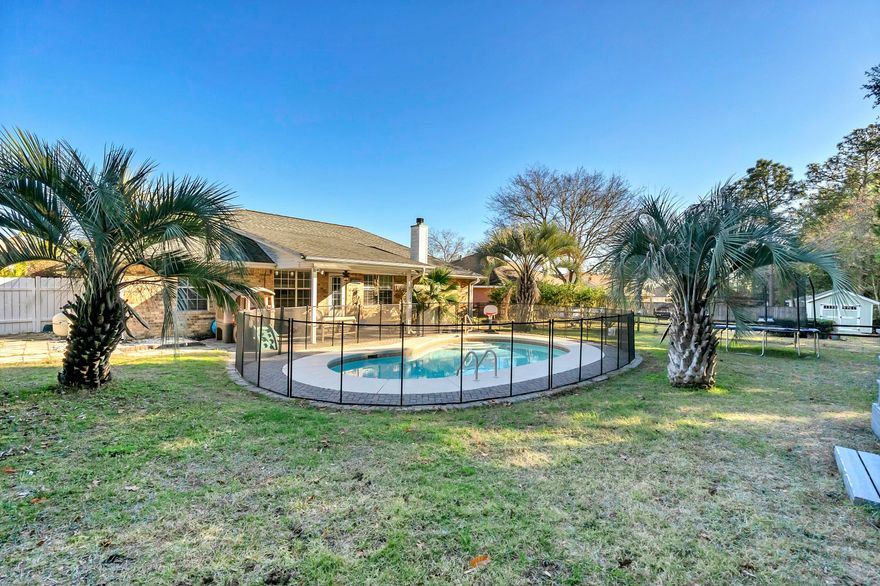 **Property is currently under contract, but accepting backup offers.** VA ASSUMABLE MORTGAGE at 2.75% Welcome to your oasis in South Crestview. Relax in recent upgrades throughout this stunning home. Interior space features flex space areas, including an office, formal dining room, and a generously sized breakfast area. Wood flooring is in all main areas, to include bedrooms. Upgrades include redone kitchen cabinet layout, solid surface counters in the kitchen, upgraded lighting, ceiling fans throughout, a cozy gas fireplace, and epoxy garage floors. Exterior features include a private backyard paradise with palm trees in the front and back of the property, and a in-ground gunite saltwater pool perfect for relaxation and entertaining. This property..  is truly a showstopper, combining exquisite interiors with an inviting exterior. Enjoy a brief drive to Eglin, Hurlburt, Duke Field, and...7th Group, taking advantage of low-traffic routes. Welcome home to a perfect blend of comfort, style, and convenience.