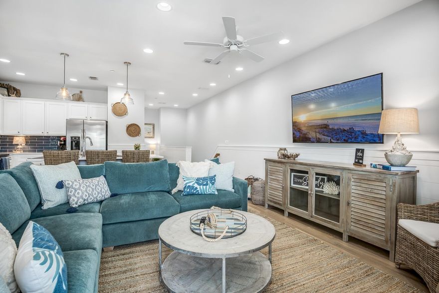 Nestled in the heart of Seagrove this immaculate and gorgeous two-story residence features (3) bedrooms, bonus built in bunk beds, (2.5) baths and (1) car garage. Steps from the community pool, this spacious townhome features 2 patios overlooking the pool and comes fully furnished and turn-key ready. Offering a combination of luxury and space, this home features hardwood and tile flooring, shiplap, quartz countertops, and plush furnishings in neutral and blue tones throughout. This home has very minimal owner usage and is conveniently located on 30A to give you quick access to the beach, Eastern Lake, State Park trails, dining, shopping and more for the perfect modern retreat.