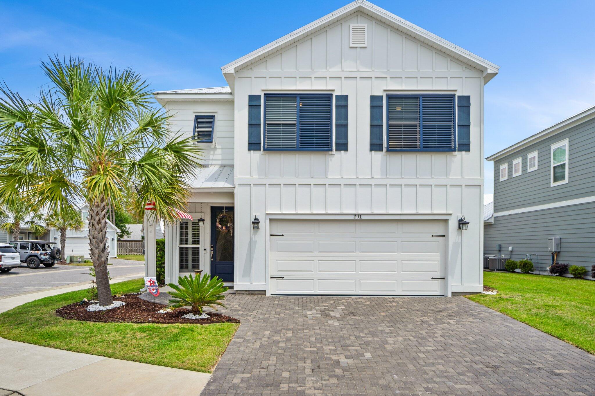 2020 built Beachwood Estates home offers main floor living. The gourmet kitchen features a gas stove, huge pantry and granite countertops The living area opens to the kitchen and dining. The primary suite includes a jetted tub with built in seat and easy access door. Half bath & laundry room round off the main level. Easy access to the second level with conveniently installed stairlift. 2nd level has three full bedrooms, two full 'split' baths (sinks & mirrors in separate rooms from the toilets & tub/showers) with large flex space. 2nd level has a storage room and attic access. Enhancements include enlarged pantry, plantation shutters on main level, and Hurricane Rated Bahama and Roll Downs on exterior. Privacy Fenced back courtyard. Some Virtual Photos Included for inspiration.