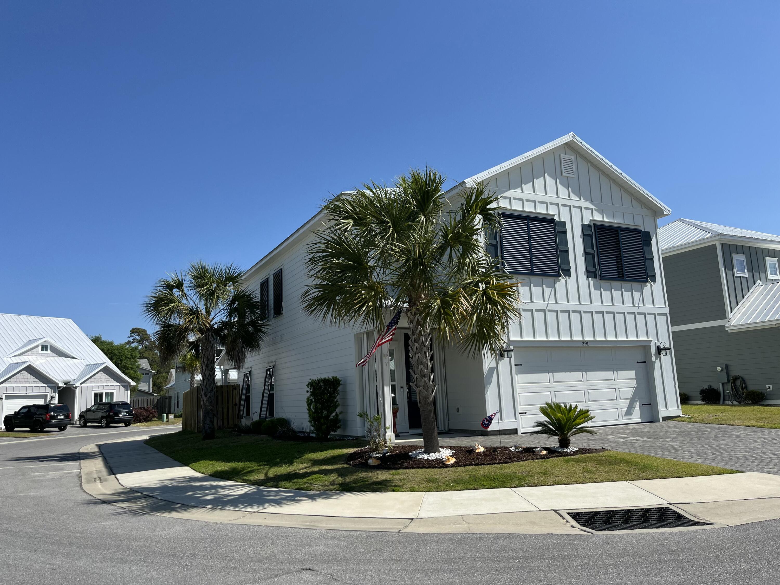 Beachwood Estates is a 22 home enclave nestled south of 98 in Santa Rosa Beach.  Nearly new, the home offers an open concept floor plan with the primary suite on the main floor.  A half bath, laundry room and large pantry are also on the main level. The gourmet kitchen features a gas stove, huge pantry and granite countertops. Enhancements include reconfiguration of the kitchen as well as private outdoor living spaces. The second level has three full bedrooms, two 'jack and jill' style baths, and a large family, gaming, or office area. The home has a walk in jacuzzi tub and motorized stairlift.   The garage is set up for a single car and golf cart.  Hurricane Rated Bahama Shutters will provide peace of mind.  With thoughtful design and upgrades, the home is ready for new owners.