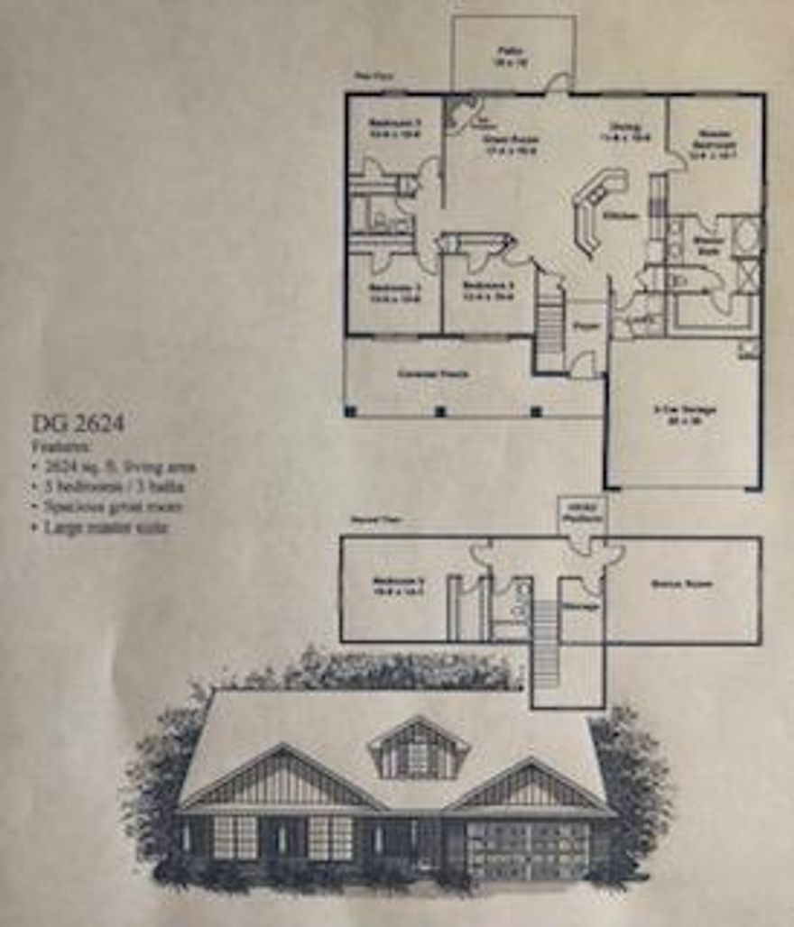 This 2 story 5/3 is exceptional! Granite in both kitchen and baths.Beautiful arched doorways between great room and hallway and between great room and kitchen.Master bedroom features crown molding, trey ceiling and ceiling fan.Exterior has 14x16 covered porch.Garage has been extended 2 ft in depth and has utility sink and side entry garage door.Second level holds 5th bedroom, third bathroom and bonus room.