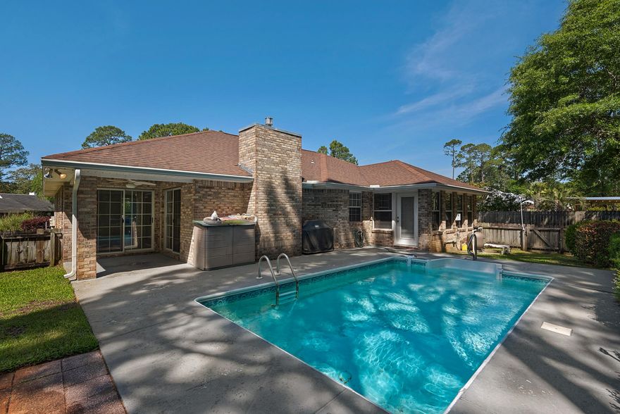 Updated ranch home in highly desirable location with pool. No HOA fees. You will not want to miss this one. New flooring, fresh paint, new microwave and well maintained for a quick move-in. Over-sized garage with room for two cars and golf cart. Golf cart conveys. Buyer responsible for verifying room sizes.