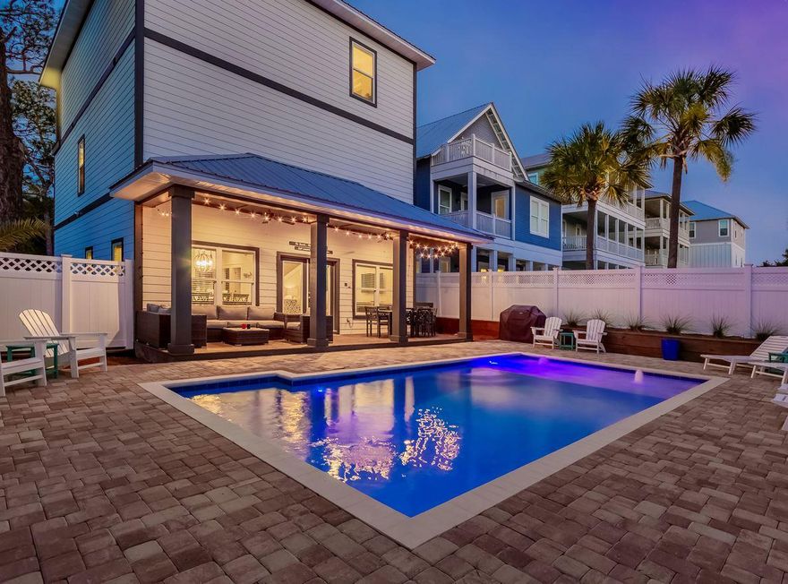 This Seagrove beach home is custom built with 6 bedrooms and 7 1/2 bathrooms and perfect for a large group. Situated at the quiet end of a short street offering ample privacy and comfort. This location is just steps away to beach access and only 1 mile to Seaside. The amenities of this stunning home include large pool with water feature, gourmet kitchen with gas stove top, 2 refrigerators, 2 dishwashers and plenty of indoor outdoor living. The property can easily accommodate 20 guests with built in bunks in both master suites as well as custom bunks in large game room. The top floor game room conveniently extends to a covered porch providing a great second living space for kids and adults. Time Well Spent is sold fully furnished with an established rental history over the last few years.