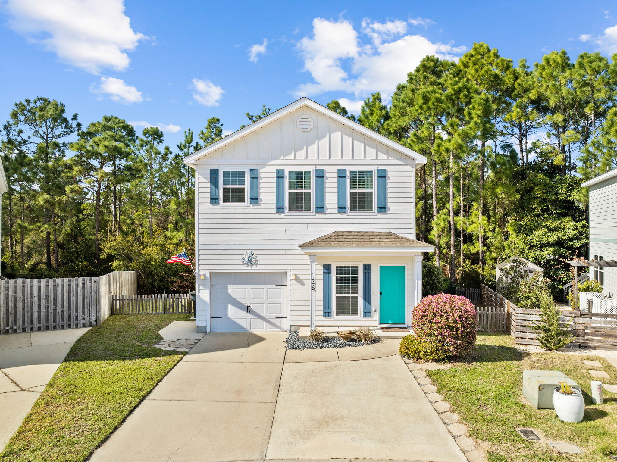 Welcome to 126 Topsail Drive, a stunning residence nestled in the serene community of Santa Rosa Beach, Florida. This meticulously maintained home offers 1,772 square feet of thoughtfully designed living space, featuring 3 bedrooms and 2.5 bathrooms. As you approach the property, the inviting covered front porch and vibrant exterior along the extended driveway set the stage for the spacious and gracious living that awaits inside. The open-concept living area seamlessly blends comfort and sophistication, flowing effortlessly into a gourmet kitchen. This culinary haven is equipped with a large pantry, expansive counter space, and a convenient breakfast bar, ideal for casual dining or entertaining guests.
Upstairs, the private primary ensuite retreat offers a luxurious escape. This sanctuary features a spacious walk-in closet and a spa-like ensuite bath, complete with dual vanities, a garden tub, and a separate shower, providing the ultimate relaxation experience. Two additional bedrooms upstairs share a beautifully designed Jack and Jill bathroom, complete with dual sinks for added convenience.
Step outside to enjoy the Florida lifestyle from your private back deck, perfect for outdoor gatherings or quiet evenings under the stars. The fenced-in yard offers privacy and a safe space for outdoor activities. Located in a quiet cul-de-sac, this home provides a peaceful retreat while being in close proximity to shopping, dining, and entertainment options.
The property is situated just half a mile from the Choctawhatchee Bay and a mere two miles from the pristine beaches and premier shopping on 30A and Destin, offering unparalleled access to both beach living and high-end retail, restaurants, and healthcare services.
Experience coastal style, comfort, and convenience at 126 Topsail Drive. Assumable mortgage with an interest rate of 2.625%- inquire today to learn more.