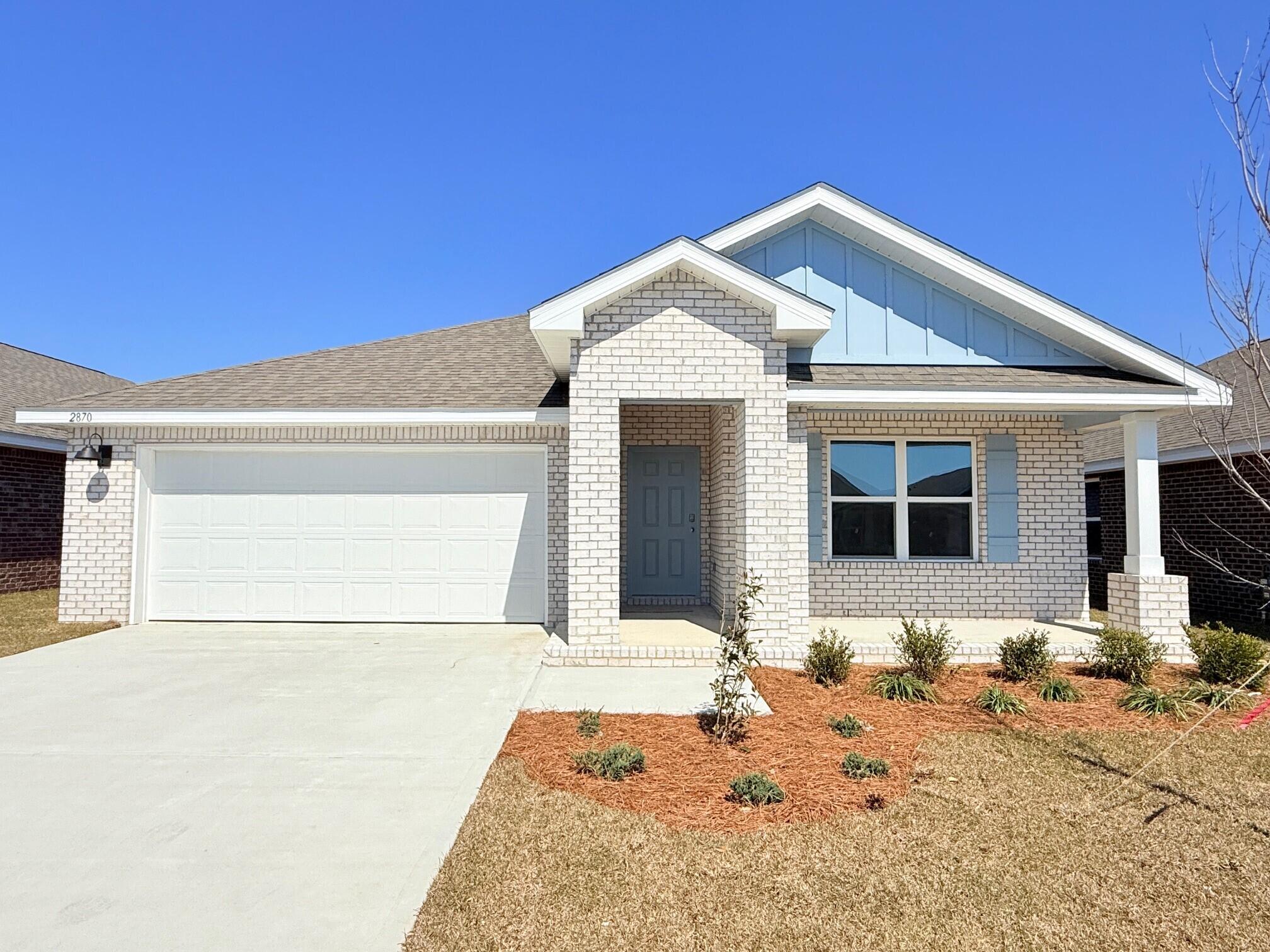 ALMOST COMPLETE & MOVE IN READY. NEW CONSTRUCTION, in PATRIOT RIDGE with a Community POOL, Cabana, sidewalks, underground utilities. The 'Cali' one of our most popular plans with: 4 beds, 2 baths, covered back patio & 2 car garage. FABULOUS Open Design for relaxed living. Well-designed kitchen, Quartz countertops, Stainless appliances, Lg. Island bar, smooth top range, built in microwave, quiet dishwasher. Stunning wood-look flooring, PLUSH carpet in the bedrooms & the Smart Home 'Connect' System includes several awesome convenient devices. Bedroom 1 & adjoining bath provide a lg. walk-in closet, lg. linen closet, beautiful double vanity sinks, separate tub & shower. Stylish home, GREAT curb appeal, and easy drive to the airport, military base, beaches at Ft. Walton, Destin and golfing.