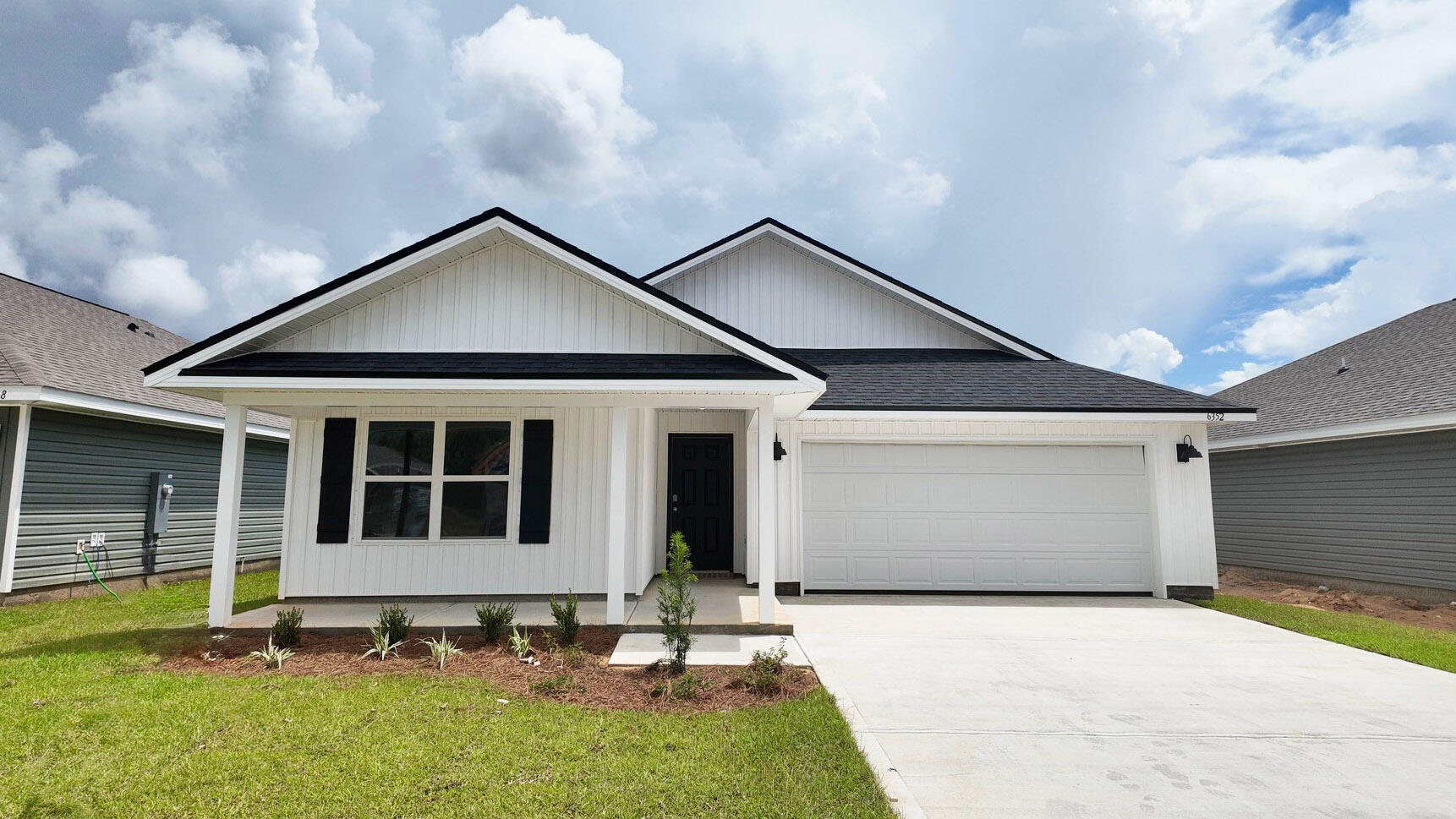 NEW CONSTRUCTION in River's Cove that features a beautiful community pool and playground. The highly desirable new Lakeside floorplan provides a well-designed OPEN concept, no wasted space, 5 beds, 3 baths, nice 12 x 9 covered back patio & 2 car garage. All stainless appliances in the kitchen, smooth top range, beautiful countertops in kitchen and baths, quiet dishwasher, built in microwave, spacious dining area & more. Striking wood look flooring, plush carpet in the bedrooms. The Smart Home Connect System has several convenient devices. Fabric Hurricane door and window protection is included. Awesome amenities & stylish curb appeal. Located in a fast-growing area.