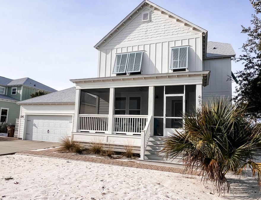 Sunsets, Beach, and Private Pool! This beautifully decorated and completely furnished 4 bedroom 3 bath beach house has spectacular views of the Gulf of Mexico and St Joseph Bay. Located in the coveted Windmark Beach community and situated on Front Street, one can have easy access to the town center, or drive only 5 minutes to Port St. Joe or Mexico Beach in either direction. MAIN LEVEL- Screened front porch before entry into the foyer with closet. Queen bedroom with closet for those preferring not to use the stairs gives way to an open floor plan. This consists of a spacious kitchen with breakfast island, Frigidaire stainless steel appliances (including gas stove and range), granite countertops, generous cabinet space and a pantry. Gulf and pool view great room with dining nook that allows easy access to the large wrap around screened in porch. There is also a full bath that is accessible from the porch or great room. The entire main level is tastefully accented with crown molding throughout. SECOND LEVEL- Accessed by a lovely staircase the Master bedroom has a large sitting area, own bath, walk-in closet complete with double vanity. The 3rd and 4th bedrooms share a full bath and both have lovely views of the Gulf of Mexico. One is configured with a queen suite, the other is a bunkroom layout. Outside of the home is a private pool, detached garage, custom metal perimeter fencing as well as grounds that are low maintenance. The direct access to the beach and biking/walking trails is adjacent for easy access. This property is a vacation rental and as of 1-30-24, the 2024 bookings are currently at 63,700.00 and on pace to be substantially more than 2023. Don't let this turnkey and income producing beach property get away! All measurements and dimensions were obtained from the GulfPA site. Please verify if important.