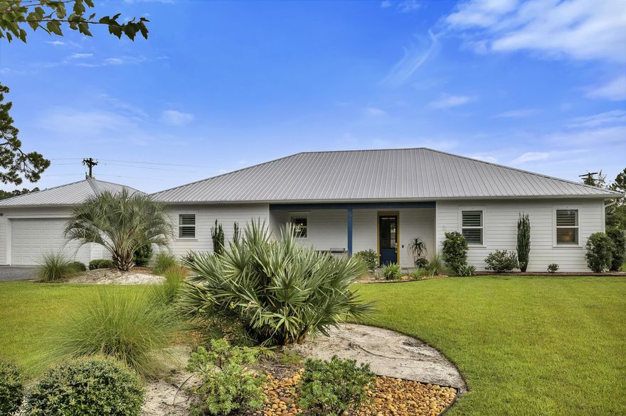 This contemporary, single story home sits on more than a half acre lot and conveniently located just off Hwy 98 and just 2 miles from the West Allen Loop beach access.   One owner with multiple builder upgrades and the owner continued to add additional amenities and features/upgrades: marble bathroom floors, custom Italian marble back splash, custom kitchen cabinet drawers, enhanced lighting and security (ring doorbell) , Bertazzoni kitchen, upgraded master bath plumbing fixtures, spray cell installation, gutter guards, beautifully landscaped with built in pool and fenced in back yard with adjacent outdoor covered patio and motorized screens to extend your outdoor living.  Intimate neighborhood, no through traffic  AND, No HOA .. Have to see this gorgeous home with luxury upgrades.