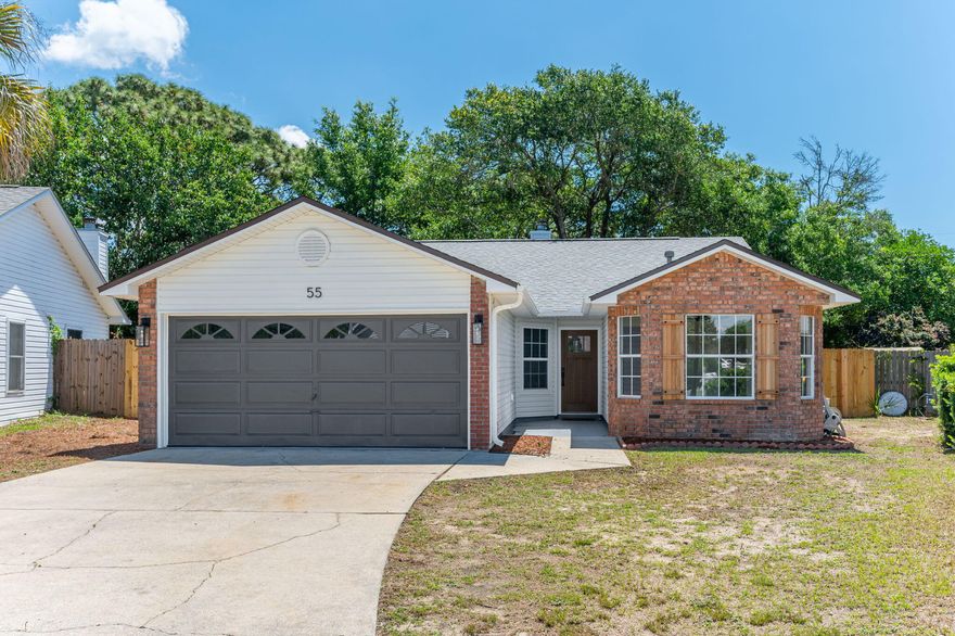 Welcome to this inviting 3-bedroom, 2-bathroom home with 1,415 square feet of thoughtfully renovated living space. Nestled in the desirable Emerald Estates neighborhood, this gem is centrally located with convenient access to Eglin AFB, Hurlburt Field, and just 5 miles from the sugar-white sand beaches and emerald waters of Okaloosa Island.Step inside to an open-concept floor plan that centers around a cozy fireplace--truly the heart of the home. The spacious living area flows seamlessly into a beautifully renovated kitchen outfitted with all-wood, soft-close cabinetry, brand new stainless steel appliances, and a sunlit window above the sink. Whether you're entertaining at the breakfast bar, gathering in the dining area under a modern chandelier, or grilling on the covered patio, there's a space for every moment.

The split-bedroom layout offers privacy for the generous primary suite, featuring an en-suite bath with double vanities and fresh, updated finishes your own peaceful retreat. At the front of the home, two additional bedrooms offer ample space and large closets, perfect for family, guests, or a home office.

With all major systems new or newer, including a New Roof (2025), New Hot Water Heater (2025), HVAC (2014), almost all new windows, this home combines comfort, style, and peace of mind. Don't miss the opportunity to make it yours!