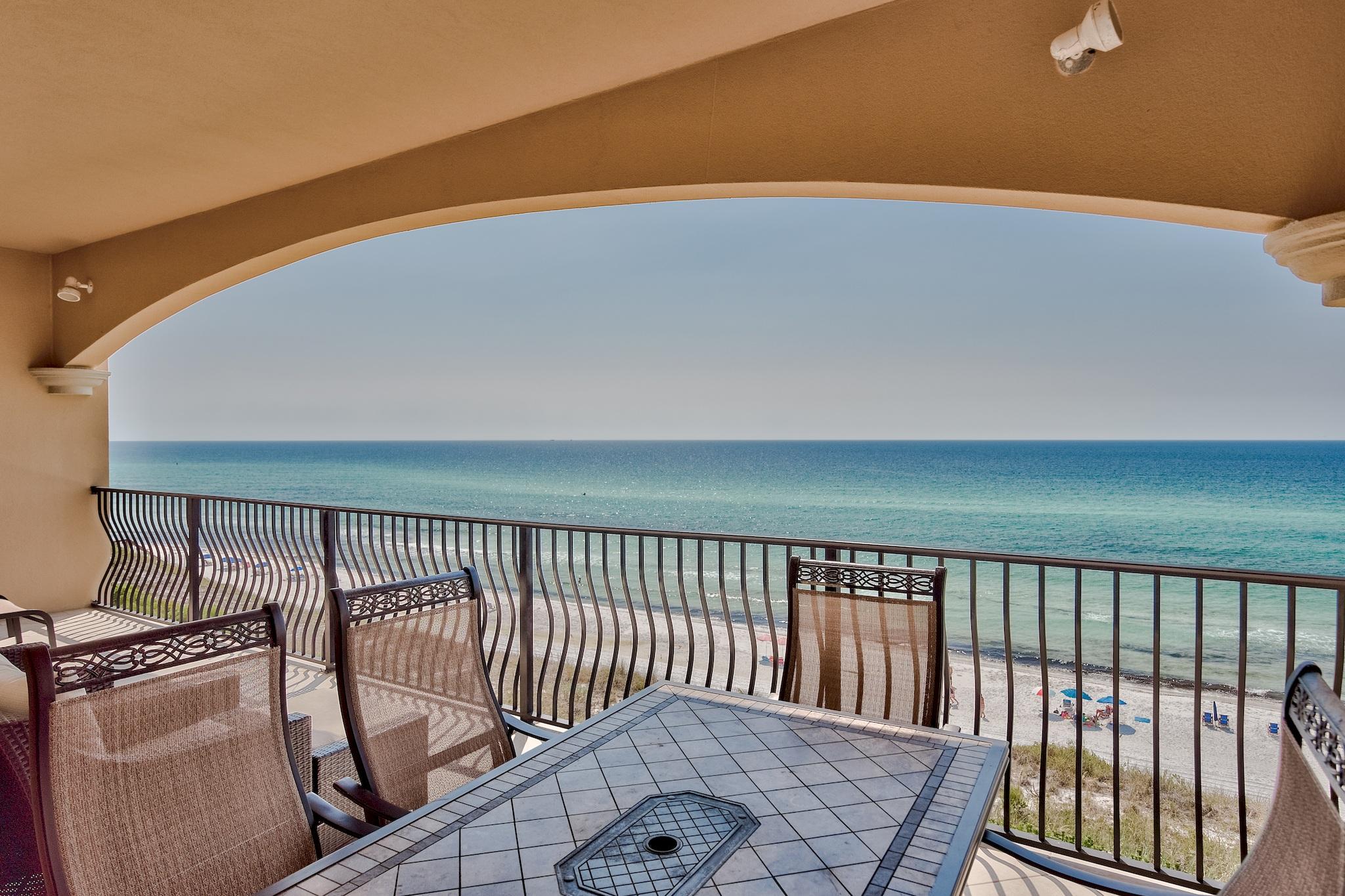 VIRTUAL TOUR https://vimeo.com/409504809 * Exquisite 4BR gulf-front condominium has been recently professionally decorated! Interior features include gulf front balcony with room for all, 10 ft. ceilings with crown molding, flooring is travertine and premium vinyl in bedrooms, kitchen has granite, custom cabinetry, stainless steel appliances with built-in ice maker, gas cook top and electric oven, the master suite is gulf front with balcony access, double sinks, over sized master jet tub, separate shower, 3 additional bedrooms that accommodate sleeping for 8 and 2 full guest bathrooms, large laundry room plus an over sized owner's storage (some have turned this space into a bunk room).This condo comes with an assigned garage space and an owner's garage cage for beach toys, bikes and more