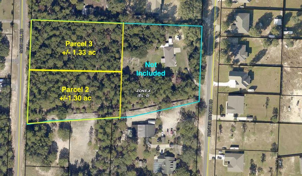 NO HOA! Beautiful 1.3-acre residential lot on PAVED Sand Hill Road. Flood Zone X. Unincorporated County / Zoned RR. Adjacent 1.33-acre lot (Parcel #3) is also for sale (MLS #971414). Total 2.63-acres may be purchased together for $179,900 (MLS 971415). Buyer to verify all information.