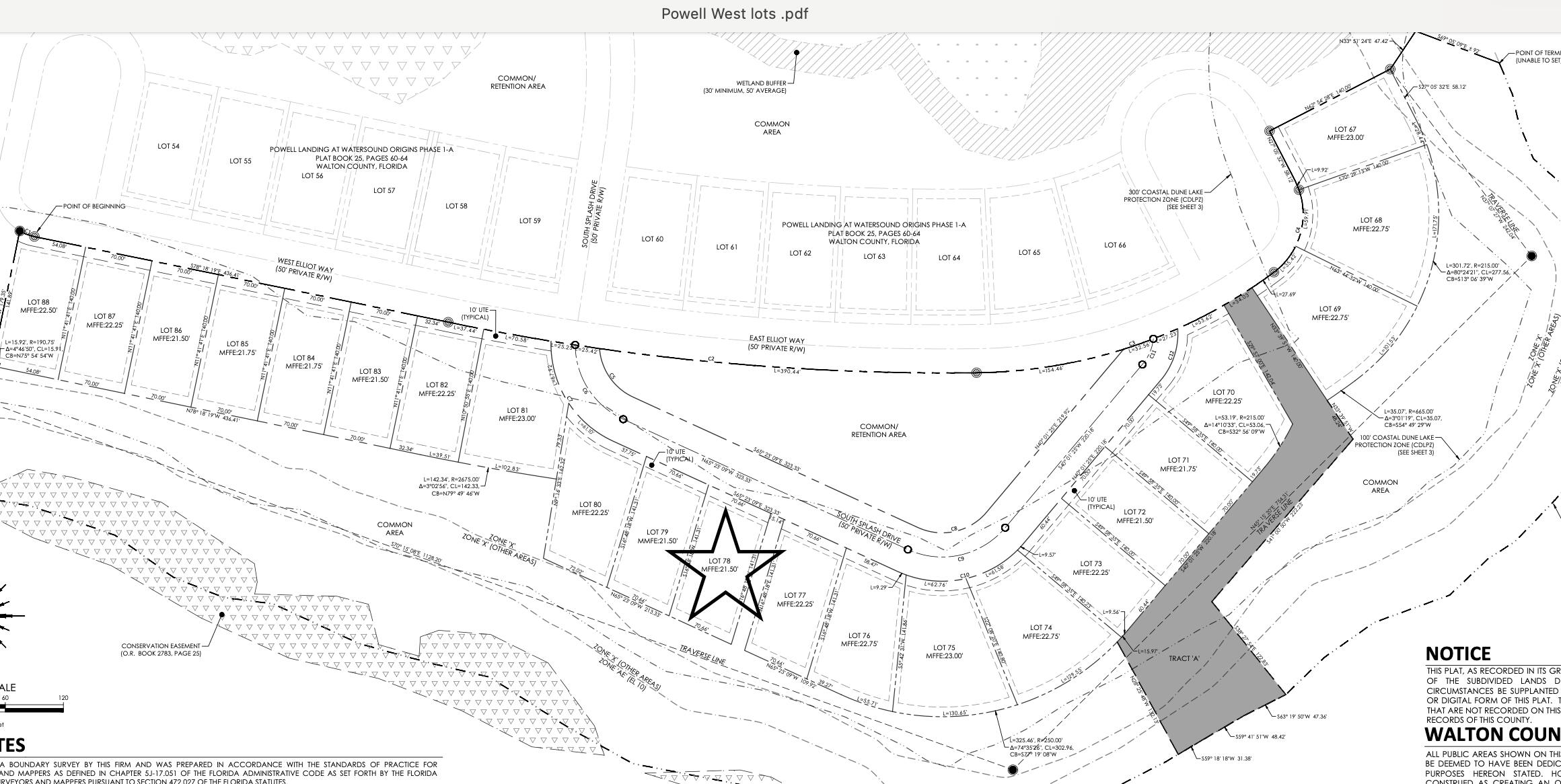 Build your custom dream home in Powell Landing West in the Watersound Origins community! Lot 78, which backs up to Lake Powell, the largest Dune Lake in North America, has expansive views of the Lake and is situated on S. Splash Dr, with no homes behind or directly in front. These custom homesites are ideally located in the Watersound Origins community with easy access to Lake Powell via a community dock. This particular lot has a buffer on the left, allowing for extra space around the home. With amenities such as a resort style pool, event lawns, nature trails, golf and the proximity to Watersound Town Center and the famed 30a corridor, the Watersound Origins community is the perfect choice for your new home construction.