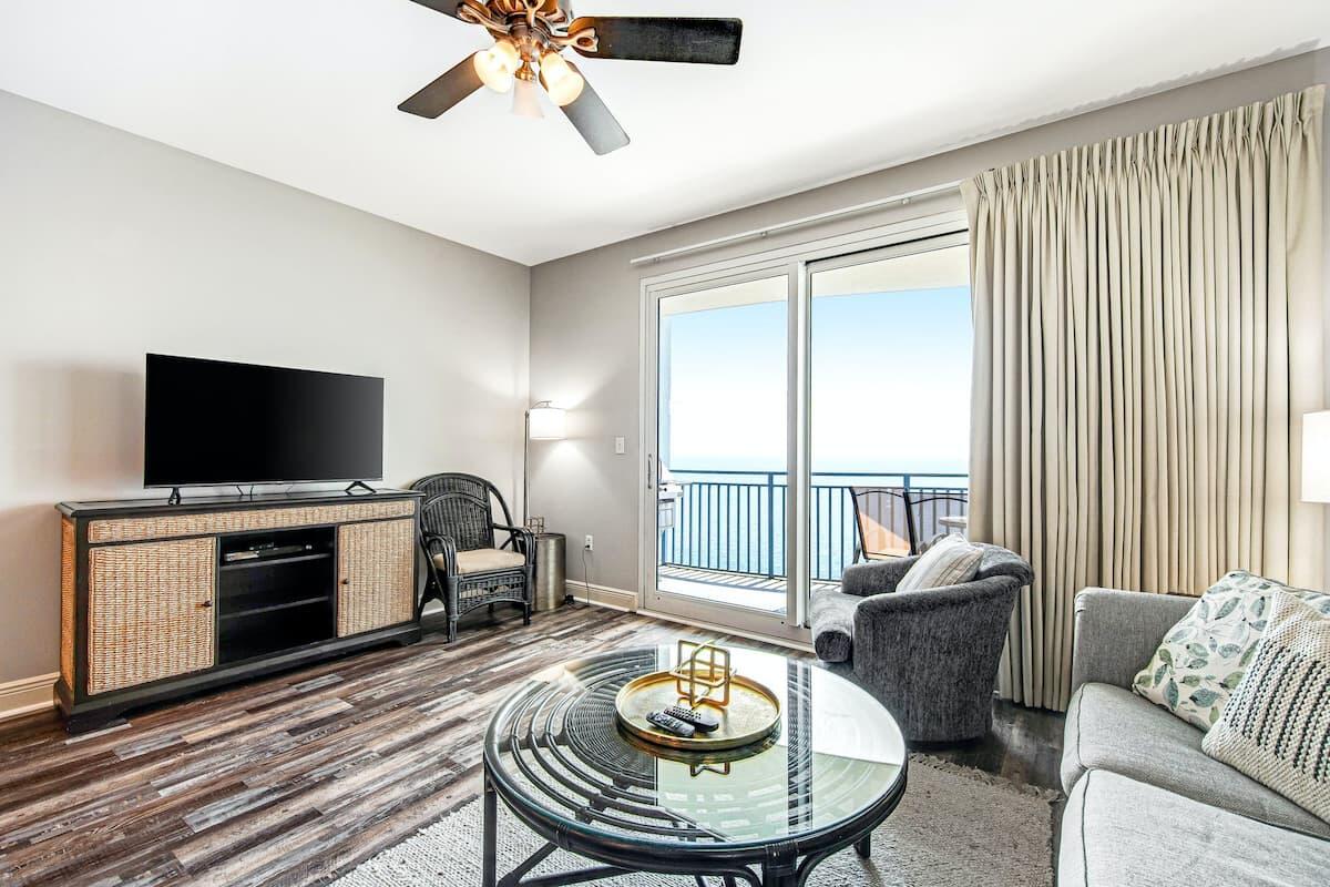 A MUST SEE!  Incredible views of the Gulf & Panama City Beaches from this 16th floor 1 bedroom 2 bath Sterling Breeze condo.  This condo has new updates, comes fully furnished, sleeps 6 and is rental ready.  A Sterling Breeze condo can be used as a vacation rental, second home or full-time home.  Sterling Breeze is a beachfront condominium with deeded beach access, a heated gulf front pool, whirlpool spa, activity room and a parking garage. This condo is located less than one half mile from shopping, dining and entertainment at Pier Park mall.  Plan your visit today.