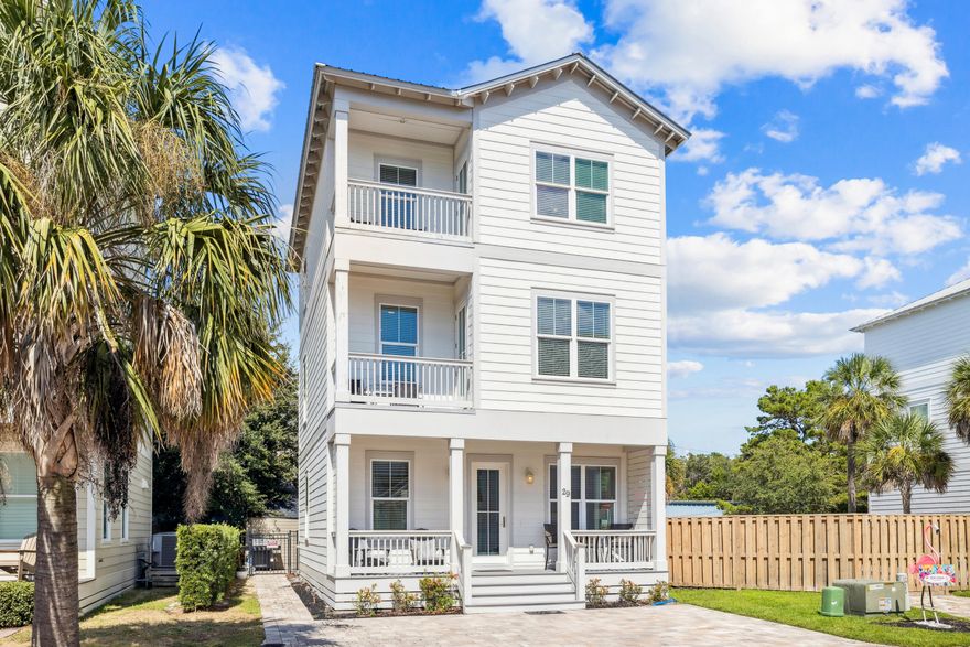 Nestled on the highly sought-after west end of 30A, this stunning coastal retreat offers the perfect blend of relaxation, style, and convenience. Just a short stroll to the sugar-white sands and emerald-green waters of the Gulf, this home provides the ideal setting for beachside living or an exceptional short-term rental investment.The spacious open-concept main floor is thoughtfully designed for entertaining, featuring tile flooring throughout, granite countertops, and stainless-steel appliances. Four bedrooms and three-and-a-half baths offer plenty of room for family and guests, with private balconies off the second and third-floor front bedrooms showcasing gorgeous Gulf views.Step outside to your private backyard oasis complete with a sparkling pool and spa, all managed  by a Wi-Fi-enabled Hayward system that allows you to control the temperature and lighting right from your phone. The outdoor area also includes a drip-line irrigation system, a convenient storage shed for beach and pool essentials, and ample parking for three large vehicles plus one smaller car.

This home sits on an expansive double lot and is built with durability and peace of mind in mind  featuring hurricane-rated doors and windows, insulated floors for soundproofing, and a Rinnai tankless water heater.

Located just moments from iconic Gulf Place and beloved local favorites like Shunk Gulley Oyster Bar and Papa Surf Burgers, you'll enjoy music, dining, shopping, and entertainment just a short walk or bike ride away.

Turnkey and rental-ready, 29 Moonlit Shores Lane is an exceptional opportunity for those seeking a primary residence, vacation home, or high-performing investment property along 30A.