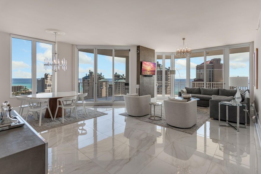 If you've been searching for a condo with exceptional gulf views, one that exudes coastal modern design; then search no more. This 18th floor end unit was thoughtfully renovated with a relentless attention to detail. No expense was spared in its renovation, from the building materials that were chosen, to the finishes and selections that were made to create its sleek modern decor. This condo is the embodiment of elegance and design. And did I mention the views? From its south balcony you can view the Gulf of Mexico, numerous lakes, golf course, and unobstructed views of the coastline looking east to 30A and west to Destin's East Pass, from the north balcony you will enjoy views of Choctawhatchee Bay, Baytowne Marina and the entire Sandestin Resort. The three bedroom....