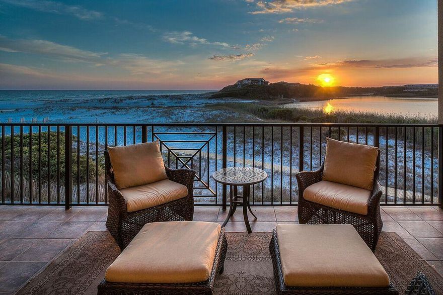 Enjoy glorious sunsets from the western balcony of this luxury condominium residence. This 4003 square foot home at Sanctuary by the Sea has five bedrooms, four and one-half baths, and 460 square feet of gulf and lake front balcony. This unique floor plan offers two gulf front master bedrooms. It is rare to find a home with a combined unobstructed view of the gulf and the lake. The condominium is fully furnished and provides great access to the gulf-side pool, Redfish Lake, and the newly constructed dune walkover. Sanctuary by the Sea offers 650 feet of secluded, private beach, three separate pools, a private owner's room, virtual golf, covered parking, an on-site movie theater, and 24 hour gated security. Call today to schedule your private appointment to view this lovely residence.