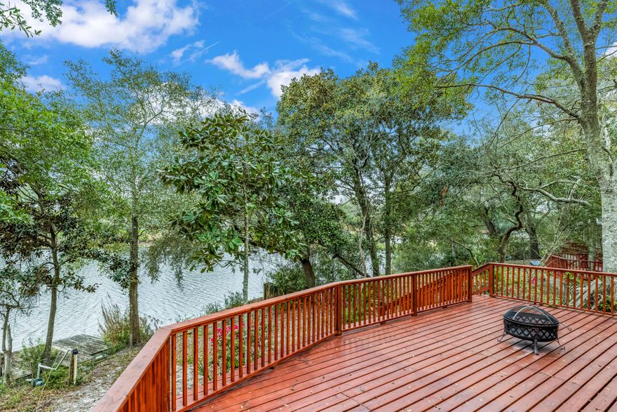 Situated on a peaceful cul-de-sac in the coveted heart of Destin, this brick single-level home boasts an impressive 85 feet of lake frontage on a sizable .34-acre lot, offering panoramic views of Spring Lake. Inside, the 3/3 split floor plan features a spacious master suite with two generously sized walk-in closets and French doors that lead out to the back deck. The two additional bedrooms are connected by a jack-and-jill bathroom, providing ample space and privacy for family or guests. A third full bathroom in the hallway accessible from the entryway adds to the home's convenience and functionality.There is plenty of parking space with a carport and ample driveway space. Enough room to park a boat.