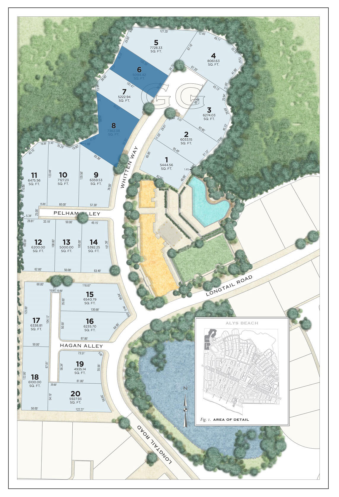 The Phase 4, GG Block section of Alys Beach will be a neighborhood where nature dominates the scene and weaves its way through a varied collection of picturesque homes organized around an expansive wetland park and nature preserve. The collection of cottage homes and gardens embraces the adjacent nature preserve and wetland park. The neighborhood streetscape is characterized by a reflective canvas of undulating white garden walls that open into landscaped courtyards and gardens -- all set against a variegated assortment of the green and gold textures of the rugged natural setting. A neighborhood that is a bit more 'country' than 'town.'