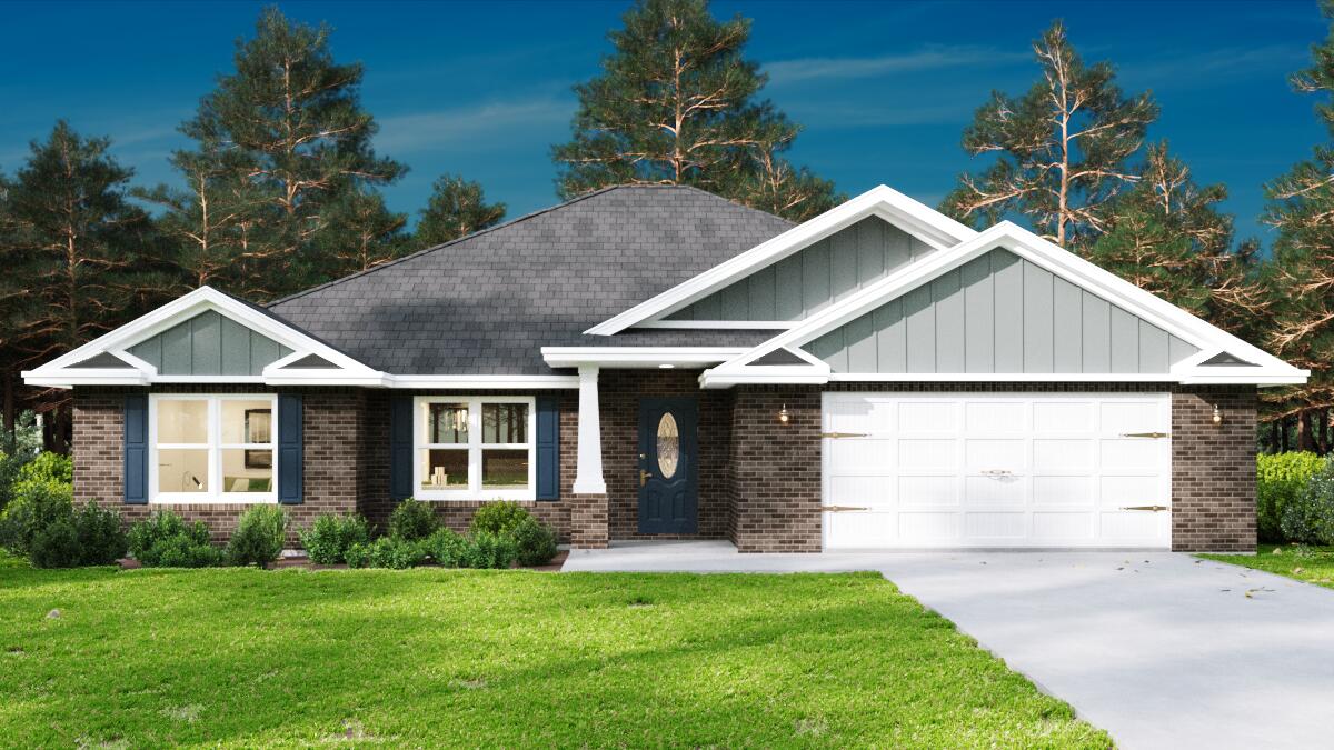 The famous Liberty Plan now building off East Bay in Navarre. This 4 bedroom 2 bath brick home offers exactly what you are looking for. Open living room, dining room and kitchen space lined with Luxury Vinyl Plank Flooring. This split floor plan offers a spacious master suite, a luxurious master bathroom including a separate garden tub, a stand up tile shower & double vanities. The kitchen includes solid wood cabinets with soft close doors & drawers. 3cm Granite in kitchen and bathrooms. High end finishes include vaulted ceilings in the living room & a single trey ceiling in the master bedroom, brushed nickel fixtures, lever style door handles, crown molding in the treys & more! Photos of a similar home. We do not have any model homes available. Check out the 3D Tou