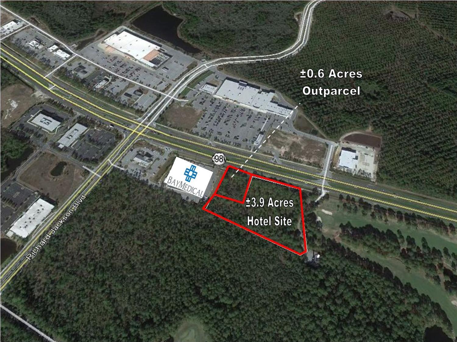 Located on South side of Panama City Beach Parkway near intersection of Richard Jackson Boulevard, between Hombre Golf Course and Bay Medical Center at the beach. Also, across from Publix Shopping Center, Office Depot and Dunkin Donut. Zoned Commercial High Intensity (CH), subject to deed restrictions. Please inquire for details.