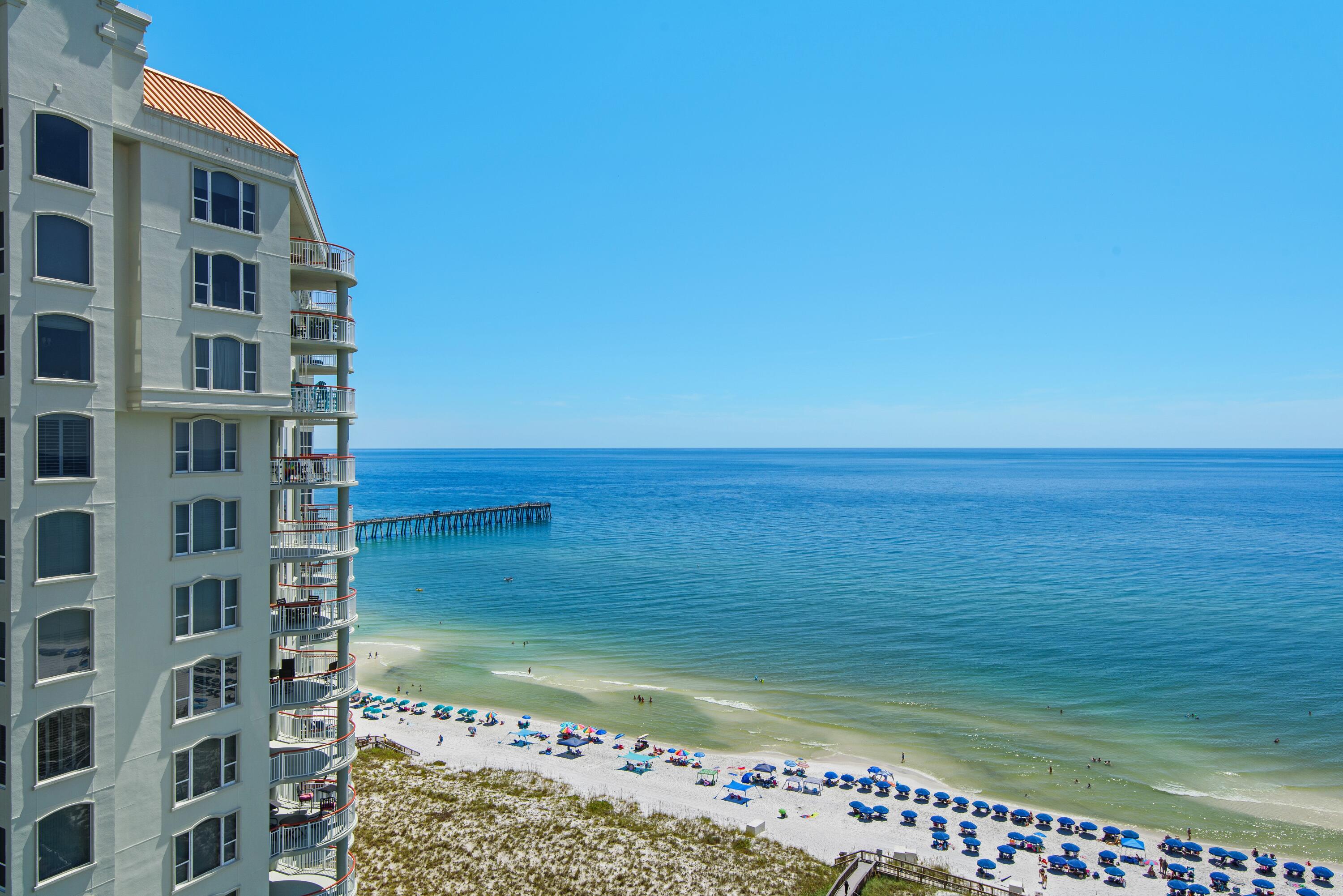 Luxurious 16th-floor furnished residence boasts an open floor plan, smooth ceilings in living area, granite kitchen countertops with upgraded backsplash, stainless steel appliances, large exterior owner storage closet, amazing views of the gulf or sound from every room and so much more! There is no comparison to the trend setting architecture, the spaciousness, the privacy, and the multiple exposures to the Gulf creating a life style like no other. This development is famous for its private entry ways, large circular terraces, and Master bath spas overlooking the Gulf. Amenities include Covered assigned parking, Olympic size swimming pool, clay tennis courts, pickle ball, fitness room and social center with a full kitchen for parties and social gatherings.