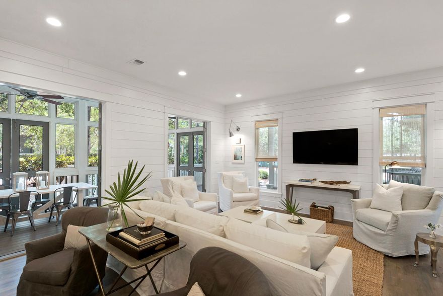 MAKE OFFER! Easily mistaken for a brand new home, 124 Spartina was taken back to its studs and completely remade into the perfect interpretation of the 2017 WaterColor beach house. Fresh & fun with clean, comfortable lines and a seamless coastal design aesthetic, the imaginatively reconfigured plan opens up the kitchen, living, & dining with uninterrupted ease that continues outdoors onto park-facing porches. Each of five bedrooms, including the carriage house, has its own private bath, with marble flooring & showers in all but the carriage. Three upstairs bedrooms, including the true master, are centered around a new morning kitchen, while a 4th with king bedding can easily double as a second master down. The voluminous carriage house, punctuated by a cool indigo contrast,