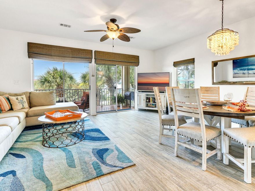 $70,000 NET RENTAL GUARANTEE FOR 2024! Owner gets paid $17,500 at the beginning of each quarter. This desirable unit is tailor-made for second homeowners in search of a beach home with a private backyard. Furthest from the street and backing onto a common wooded space, it's ideal for pet owners and those who appreciate peace and privacy. Completely updated, this three-bed, three-bath retreat is one of just nine units at Spyglass Townhomes and is in like-new condition having never been rented. Professionally furnished and recently painted, it's move-in ready. Multiple improvements include new wood-tile flooring through-out, new sinks in all bathrooms, new plumbing and LED lighting, and custom drapes in all rooms. The reverse floor plan maximizes the views with a spacious open living room on the second floor.The modern kitchen has everything you need for a relaxing weekend break or entertaining family and friends in the dining area. The kitchen facelift includes new cabinets, granite countertops, sink and plumbing fixtures, along with brand new stainless appliances. Sliding glass doors extend the living space outdoors onto the covered balcony with gulf glimpses through mature greenery. The first-floor master bedroom is light and spacious with a sitting area and custom window treatments. Two sets of sliding doors lead to the patio and private yard ensuring a sense of tranquility. The newly renovated master ensuite boasts Shaker cabinets, retextured walls, new tiled shower and twin vanities. The first-floor guest bedroom has a new pocket door and attractive barn doors on the closet. 

This townhome comes with two assigned parking spaces. The beach walkover is just 200 yards away for morning strolls with pelicans and dolphins. There's a community heated pool that has been recently renovated at the other end of the complex. Other improvements in the complex include a new roof (2021), doors, railings and exterior paint. Spyglass Townhomes has one of the lowest HOA's in the area. In addition to being a great full-time or vacation home, this unit can be used as either a short-term or long-term rental.