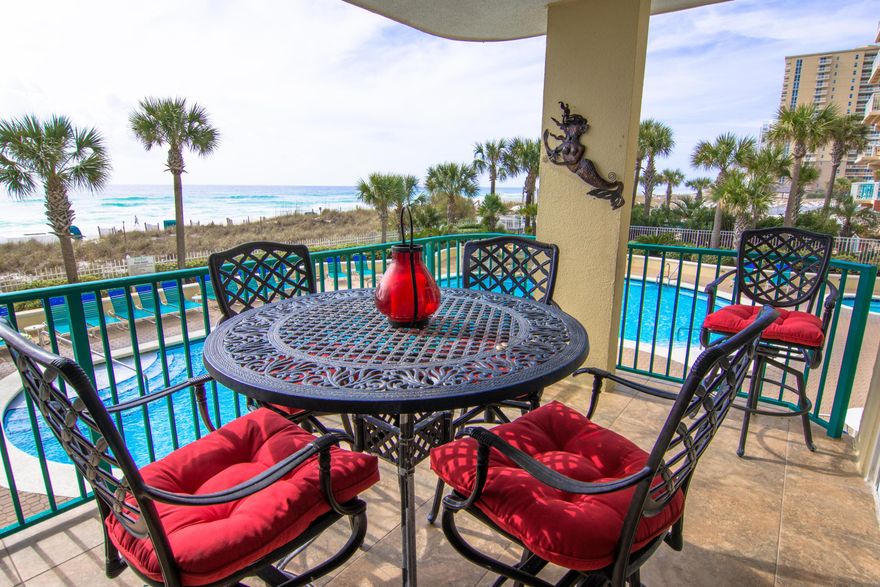 Luxe, renovated condominium residence directly on the beautiful Gulf of Mexico beaches. No detail has been overlooked, and no expense was spared when decorating and upgrading this stunning 2nd floor condo with the coastal style everyone love.! Enjoy 3 spacious bedrooms and 3 full bathrooms including a Gulf front Master Suite. The gourmet kitchen features gorgeous slab granite counters and wood cabinetry plus sleek stainless steel appliances. The beautifully appointed living room features a wet bar and opens to the large balcony overlooking the beach and the Gulf. Upgrades include tile floors, granite counters in the bathrooms and plantation shutters. The views from your balcony are unparalleled - enjoy not only beautiful beach and Gulf views, but the sparkling pool with