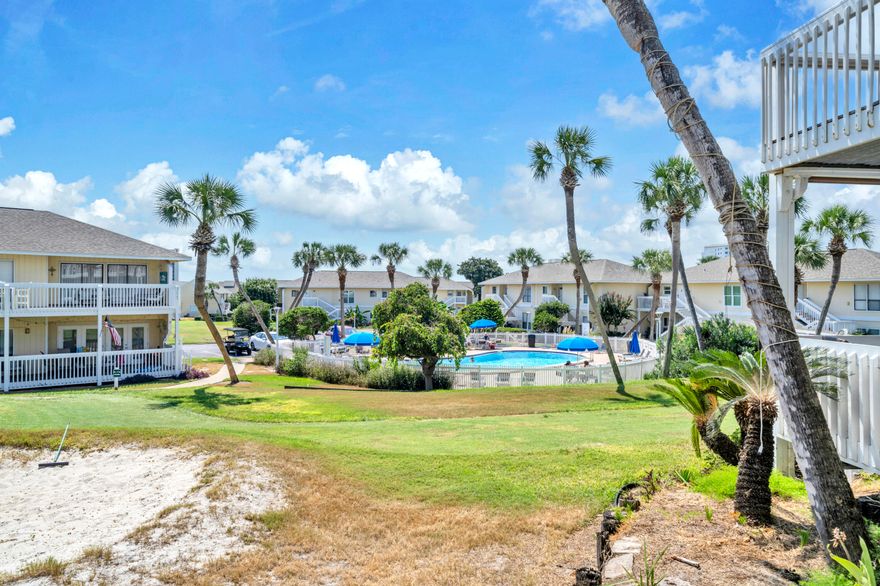 Sandpiper Cove spans 43 acres from 1100 feet of beachfront to the east end of Destin Harbor. Enjoy the beach and the beach pavilion (with the Sand Flea snack bar, operated by Harbor Docks) ... 5 pools (one with 3 hot tubs) ... tennis & pickleball ... 9-hole pitch-and-putt golf course ... ducks ...highly regarded Louisiana Lagniappe restaurant, harborfront ...  boating: ask about marina of boat slips by lease, ask about 1000-ft boat canal w/ alongside docking to rent ... This beautifully remodeled beachwalk condo is on golf hole #2 and overlooking a (heated) pool from its enlarged room-size south-facing deck ... The remodeled kitchen is open to the living room ... This 2Br/2Ba unit has been non-rental, but Sandpiper Cove enjoys tremendous vacation rental appeal.