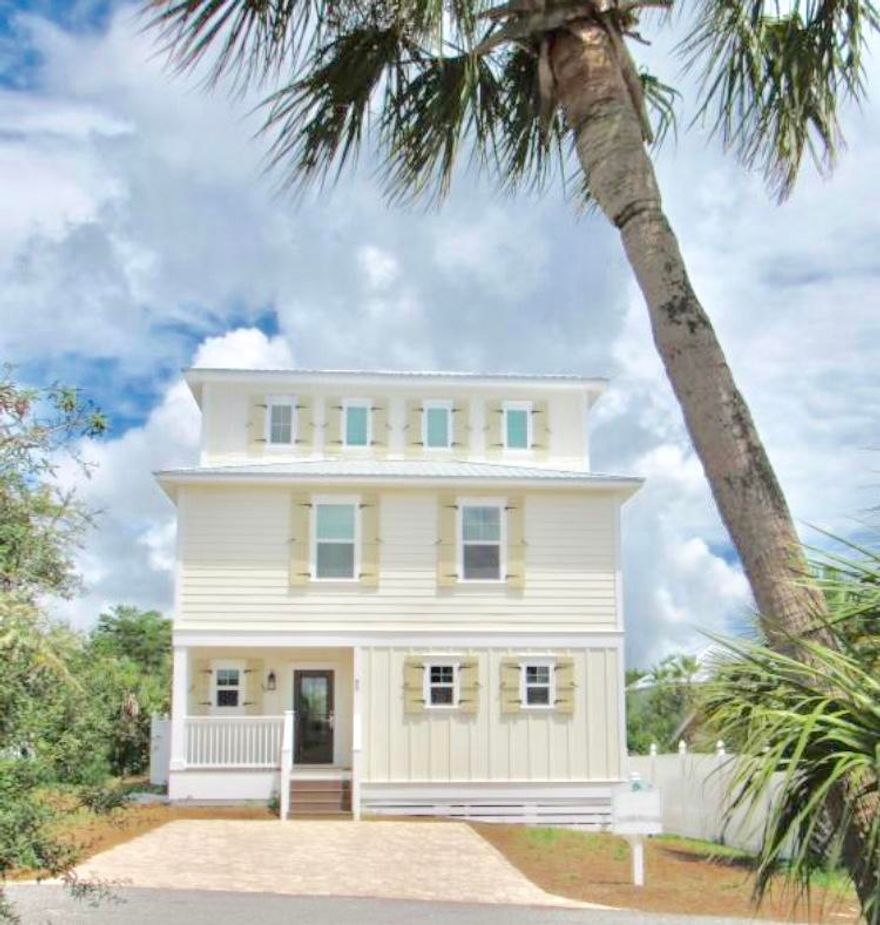 New Construction Beach House in the heart of Blue Mountain Beach with no HOA! It is currently on a short term vacation rental program but would also be perfect for full time living! The first floor greets you with an open floor plan that flows nicely between the kitchen, dining, living area and powder room. You will find the spacious master bedroom and bath on the second floor along with two additional bedrooms, one bath and the laundry. The third floor offers endless options with the large flex space, bunk room and full bath. Gulf views from the second and third floor! All furniture is included and it comfortably sleeps 14 as it is.You will enjoy your days out back in the pool or grilling under the cabana! This house is turnkey!