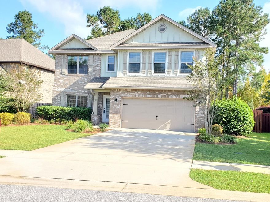 Home was freshly painted and new carpet in Fall of 2020.  This great family home features 2,494 sq.ft., 4 bedrooms, 3.5 baths, and a bonus room in Whispers . Beautiful lake front view from the screened porch with a fenced back yard, a garden shed and on a cul-de-sac. What a super location for your family! Another plus, the master is on the first floor. Hammock Bay has terrific amenities, pools, tennis courts, basketball court, gym, fitness building, bayside fishing, community building and a convenience store. Close to the beaches but on the quiet side of the bay. Don't let this one get away! All details should be verified to Buyers satisfaction