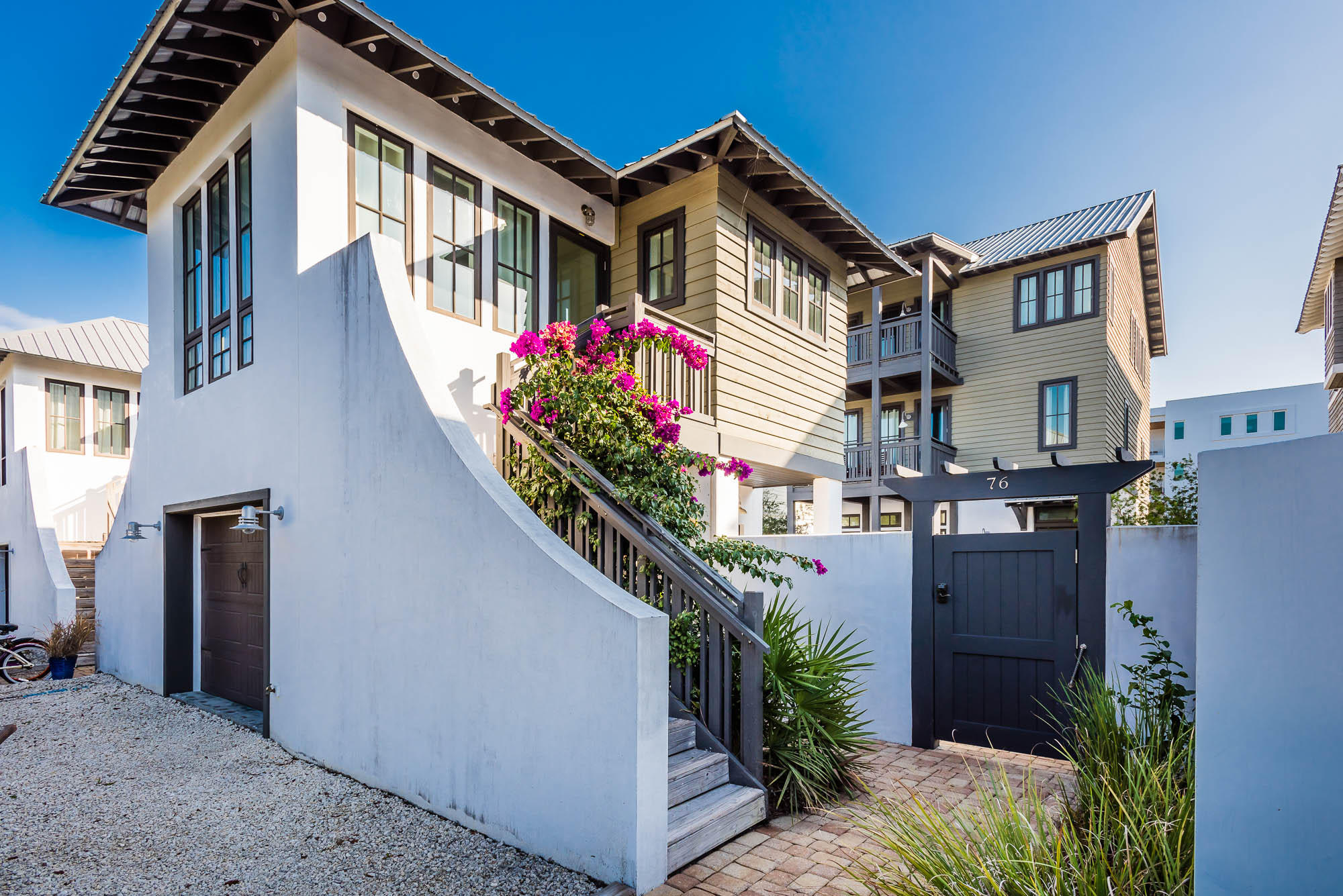Primely situated on the eastern border of Rosemary Beach, 76 N Winston Lane boasts fantastic views of the Gulf of Mexico. This location, overlooking the Rosemary Beach tennis courts, offers immediate easy access to the sugar white sandy beach as well as the shopping and dining within Rosemary and 30Avenue. The well thought-out floor plan  showcases 5 bedrooms and 5.5 bathrooms. Features of the home include a private pool, self-contained carriage house, fireplace, chef's kitchen, designer finishes and luxury features. Offered fully furnished and turn-key, this home would make the perfect investment property, second home or permanent residence.
