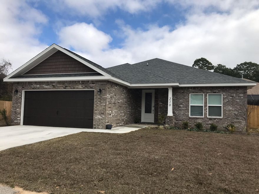 Completion date is scheduled for the end of April.  With a full price offer, seller pays all closing cost except for lender fees, discount or orignination points, credit report, or prepaids on insurance and taxes. All BRICK 3 bedroom home. Granite counter tops, wood cabinets, and quality fixtures. 18x14 Master bedroom with 16x12 master bathroom. Master bathroom has a separate tile shower. Covered Lanai off of the living room.  Great for BBQ's or  morning coffee.   Fenced in yard with a lawn pump and springler system.  This home is similiar to 210 Starfish Rd, Mary Ester MLS#852169