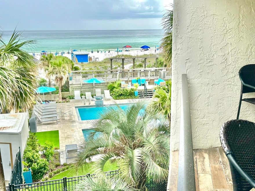 Enjoy the view from this gulf-front, 3rd floor, 2 bed/2 bath condo. Large windows in the living area and master bedroom draw your eyes out to the sugary white beach and sparkling emerald green waters of the Gulf of Mexico. Beautiful porcelain wood tile flooring and coastal furnishings throughout provide a casual, elegant feel to your beachfront home. The kitchen is complete with breakfast bar and stainless steel appliances. Ready for you to enjoy as a primary home, second home or a vacation rental property. Beachside One owners enjoy private beach access, large private pool, and fitness center - as well as all of the other amenities Sandestin has to offer.
