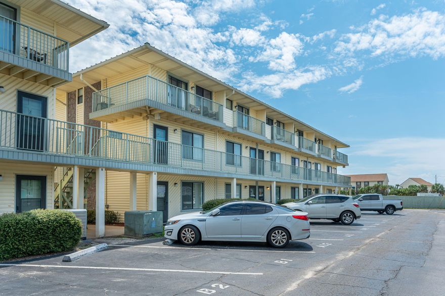 BEST DEAL IN DESTIN!  Great investment, second home or primary residence opportunity, just steps away from the Emerald Coast's beautiful white sandy beaches. This spacious END-UNIT, 2-story condo awaits you in the heart of Miramar Beach. Main living spaces and balcony (facing the pool area) are on the first story and the two ensuite bedrooms are on the second story -- MBR has it's own balcony as well.  Comfortably sleeps 6-8 people and conveniently located in close proximity to family entertainment, shopping, restaurants and so much more.  Access from HWY98 and Scenic HWY98 make it a prime location, highly desired condominium with reasonable HOA dues.  Don't wait -- call your local realtor now to schedule your  showing.