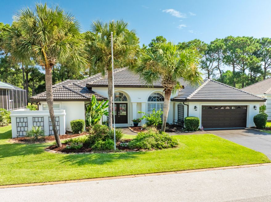 Tucked behind the private gates of the prestigious Emerald Bay community, this beautifully updated custom home offers refined living with exceptional upgrades and timeless design. A stately double glass-inlay entry opens to a light-filled, open-concept floor plan with soaring 12-foot ceilings and expansive windows that frame the serene golf course views. The interiors have been freshly painted and deep cleaned, with wood-look tile flooring flowing seamlessly throughout--offering both warmth and durability. The gourmet kitchen is a true showpiece, featuring sleek quartz countertops, custom cabinetry, and premium stainless Bosch appliances, including a large single-basin sink that complements the kitchen's sophisticated, modern aesthetic. The private primary suite is thoughtfully positioned in its own wing and showcases a renovated spa-style bathroom with an oversized tiled shower, upgraded dual vanities, designer fixtures, and plantation shutters for added elegance.

Outdoors, the oversized screened lanai overlooks the 10th fairway of the acclaimed Emerald Bay Golf Course and is an entertainer's dream, featuring a heated lap pool with a new pool pump and heater, and a power-washed patio area ideal for lounging or entertaining. Professional landscaping enhances the curb appeal and privacy of this exceptional property.

Additional highlights include:
2019 Hot Water Heater
New HVAC system
ADT Security System
Wind Mitigation Information Available
HOA: $232.18/quarter
No New Buyer Fees or Master Association Dues

Rental Restrictions (to be confirmed)

Emerald Bay is a highly desirable gated golf course community offering tennis courts, a clubhouse, and upscale amenitiesall just minutes from fine dining, boutique shopping, and the sugar-white sands of Miramar and Destin Beaches.