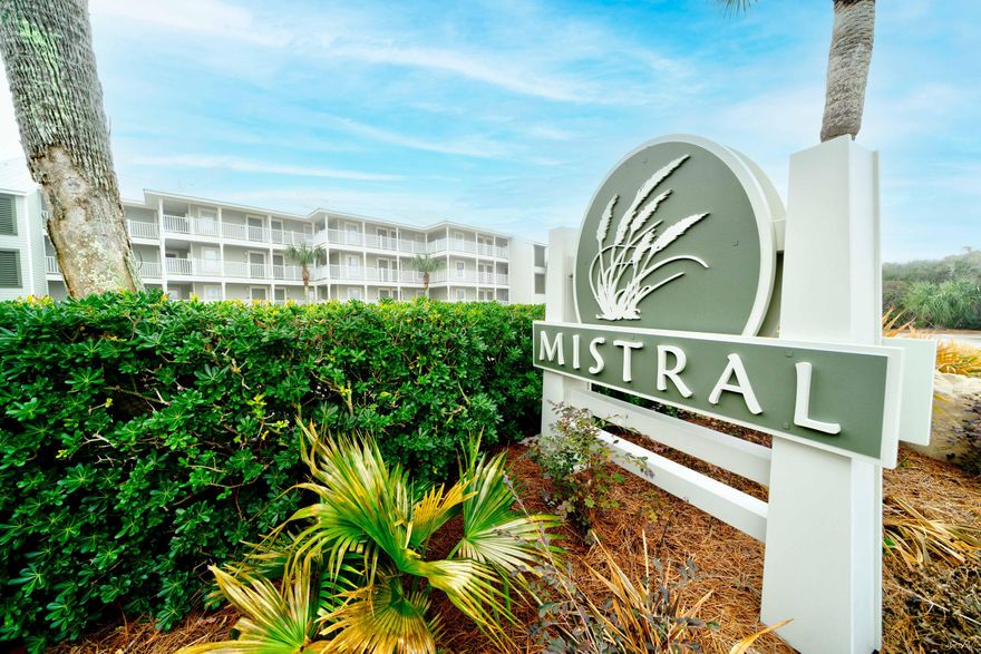 'CURRENTLY UNDER CONTRACT, SELLER WILL CONSIDER BACKUP OFFERS.' Beautiful 30a condo on the coveted bottom floor of Mistral atop the bluffs along the gulf. This 1 BR/1 BA unit boasts quartz countertops, gorgeous backsplash, stainless appliances, and custom wood cabinets in the kitchen. Bookcases/master bedroom closets are also custom cabinetry. Unit #2 is one of the even numbered condos with privacy on both sides of the balcony that connects to the boardwalk. Sleeps 6 with a fold-out couch, double Murphy bed and child size fold out ottoman in the master. Stackable W/D in the bathroom with beautiful custom walk-in tile shower. Watch beautiful sunrises and sunsets from your deck chairs!! West of Alys Beach and convenient to EVERYTHING 30a has to offer. Dimensions approx verify if important.