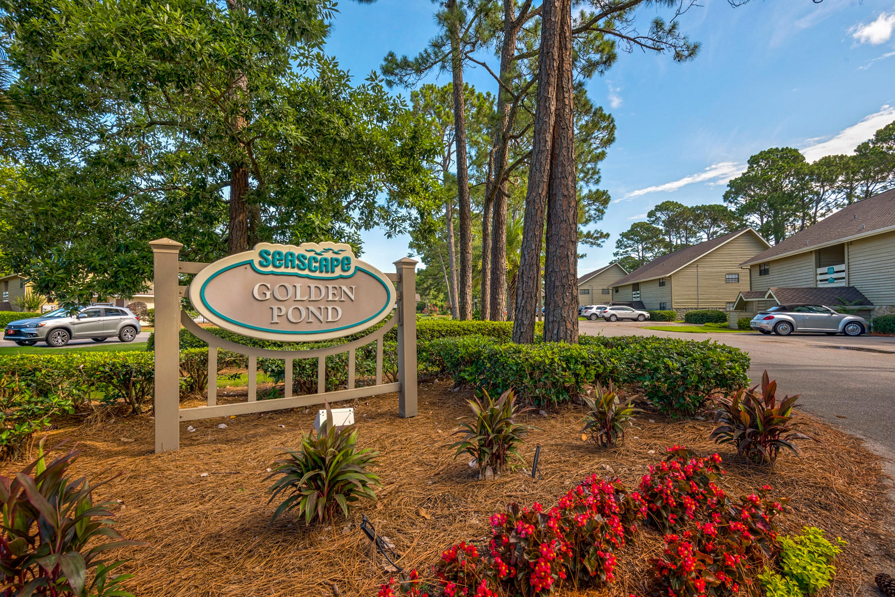 Calling all investors! A neat and neutral-palette for this spacious ground-floor condo unit with spectacular water views overlooking Golden Pond - at the lowest price currently in Seascape Condo Garden Villas. A blank canvas for a remodel or fully furnished and rental-ready as-is! The setting is so tranquil and serene on Golden Pond; you are just a few steps from the sparkling large freeform swimming pool and right on Seascape Resort offering golf, tennis, Seascape Towne Center, and directly adjacent to the beautiful beaches of the Emerald Coast! The condo unit is 1100 square feet and features a large Living Area, Dining Area, and Kitchen which all flow effortlessly and have views overlooking Golden Pond from all living areas.