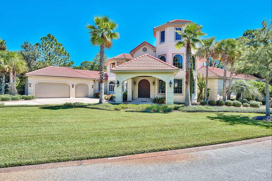 It's all about the exquisite details in this remarkable home. Start with the entry. Custom made, double solid Mahogany doors grab your attention the moment you enter through a covered drive-through portico that would make even the Ritz Carlton proud. And it's just beginning. Inside you will quickly discover the second most stunning feature this home offers: a two-story 20-foot tall European-style fireplace. As you look up, there you encounter the third jewel of this unique property, a wrap around interior balcony overlooking a massive, yet comfortable living area. While every home in the highly coveted Burnt Pine neighborhood is a stunning masterpiece, this particular property has a laundry list of features. Overlooking the famed par five 16th hole of Burnt Pine Golf Club, and across from the bay, this three-story home offers a 360-degree view of the Choctawhatchee Bay, fairways and greens. With two offices, state of the art kitchen that spills out into the living room, three private guests suites on the main and second floors, enclosed pool and heated spa on private, immaculate grounds, and hardwood flooring, this is an entertainer's dream! This isn't just a home, it's a lifestyle.