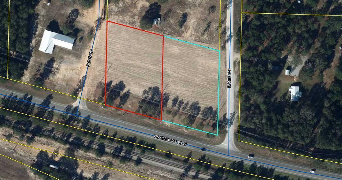 Approximately 390' (+/-) on Hwy 90 just west of DeFuniak Springs and just under 2.75 acres. Lots have been cleared, electric is available. There is no well or septic on the property. Buyer(s) are responsible to personally verify all details for property and dimensions. Any information contained in this listing is believed to be accurate but is not guaranteed.