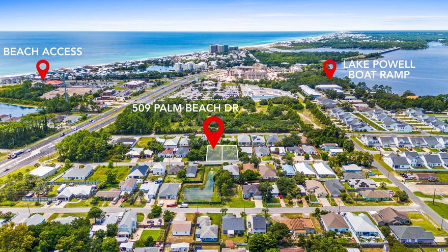 Discover the perfect canvas for your beach retreat on this 50' x 105' homesite at 509 Palm Beach Drive, ideally located on the desirable west end of Panama City Beach. Tucked into a quiet neighborhood yet just minutes from the Gulf, this property presents a rare opportunity: purchase the adjacent vacant lot as well to create a double homesite at a bundled price. With no HOA restrictions, public sewer available at the street, and plenty of space to design your ideal coastal residence, the options are wide open. Build your dream home, a vacation escape, or maximize income potential with a short-term rental. For builders, the ability to secure two side-by-side parcels offers the perfect chance to deliver multiple projects in a high-demand market. From this prime location, enjoy the best of both worlds, the serenity of Lake Powell and pristine Gulf beaches just blocks away, plus convenient access to 30A, Inlet Beach, Rosemary Beach, Pier Park, local dining, shopping, and entertainment. With land availability on the west end shrinking, opportunities like this don't come along often. Offered at $155,000 each or $300,000 for both lots together, an unbeatable value for such a versatile setup.