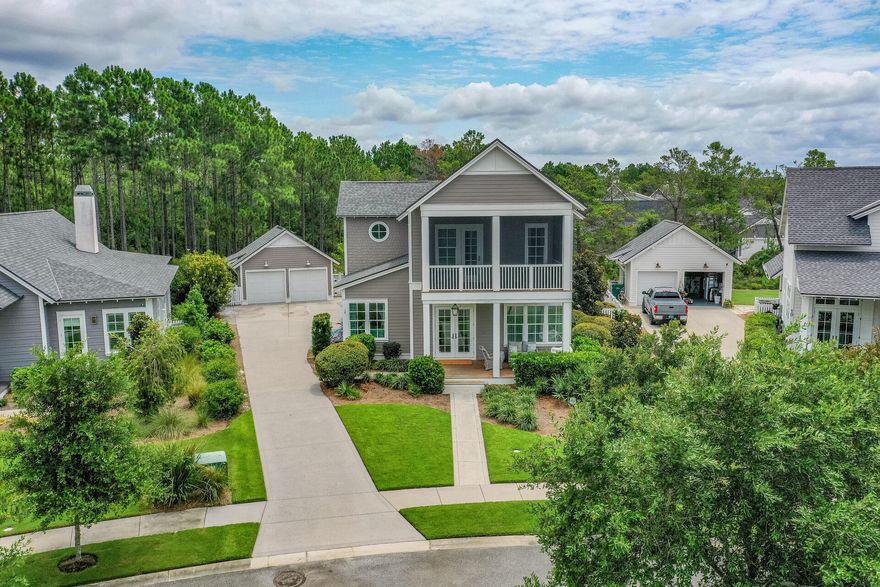 Experience top of the line luxury with this custom designer home in Watersound Origins. The perfect home at the perfect location.  This Romair home is being offered professionally decorated by Bella Beach and fully furnished. This Camden plan is incredibly popular offering private luxury for guests, ample entertaining areas incl. over 1000 sq ft of porch space across four outdoor areas, and a private backyard.  The open style layout features a wide, welcoming front porch opening into a big, open great room, dining room, and kitchen. 10' ceilings, stunning wood floors, and abundant natural light highlight the main floor living space. Also on the main level of the home is a breathtaking master suite with custom drapery and French doors (click more