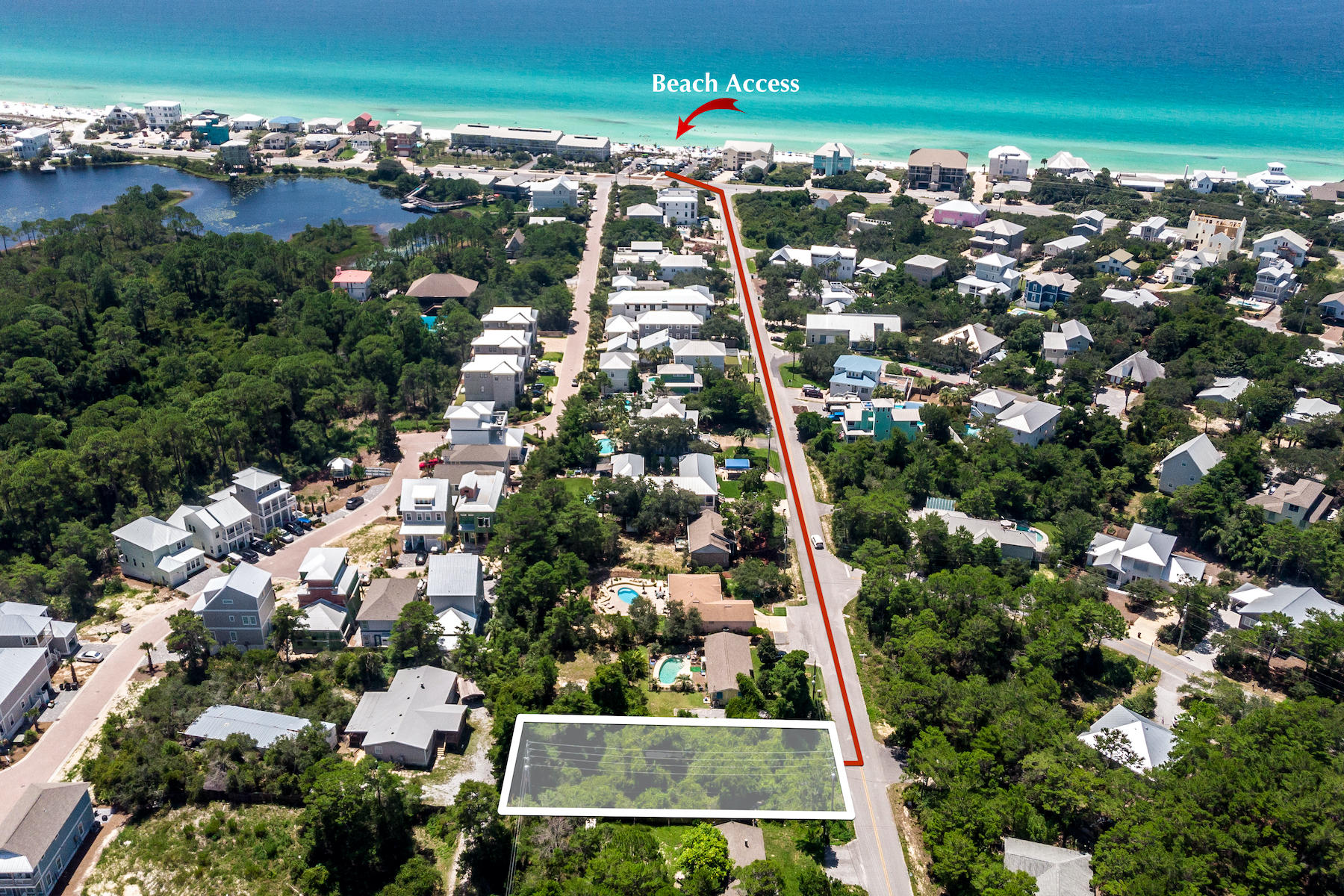 The perfect spot for a home at the beach. This wooded lot is just .25 miles to new beach access at end of street on Woodward. It is in the community of Beach Highlands on the West end of 30A. There is NO HOA so build on your time frame. The location can't be beat for vacation rental, second home owner or full time residence. Take a short walk to the beach or Stinky's Fish camp for lunch. As you drive out of your new home all you can see is the Gulf straight ahead. There is no need to fight for parking with the short distance to South Walton's newest beach access. The recent sales on this street have been over $1m. ****Buyer is responsible for personally verifying all details about this property. Any information contained in this listing is believed to be accurate but is not guaranteed***