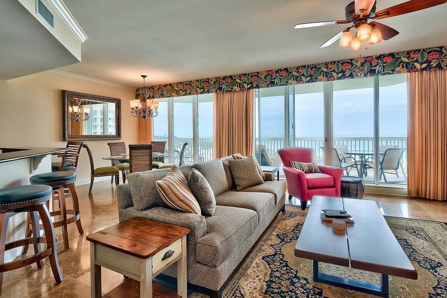 Destin - Gulf Views - This condo complex borders Henderson Beach State Park directly to the east, therefore creating unobstructed views as far as the eye can see. Travertine flooring in living, dining, kitchen, foyer, and hallways. Enjoy gulf views from the master suite. The master bath provides double vanities, jacuzzi tub, walk in shower and water closet. The two guest bedrooms with baths share a second terrace that provides resort views looking to the Choctawhatchee Bay. St. Barth is a rental restricted building with a gorgeous lobby, private pool, hot tub, beautiful lanai terrace with gas grills, a guest suite for owner's overflow guest, deeded garage parking space and climate controlled storage.