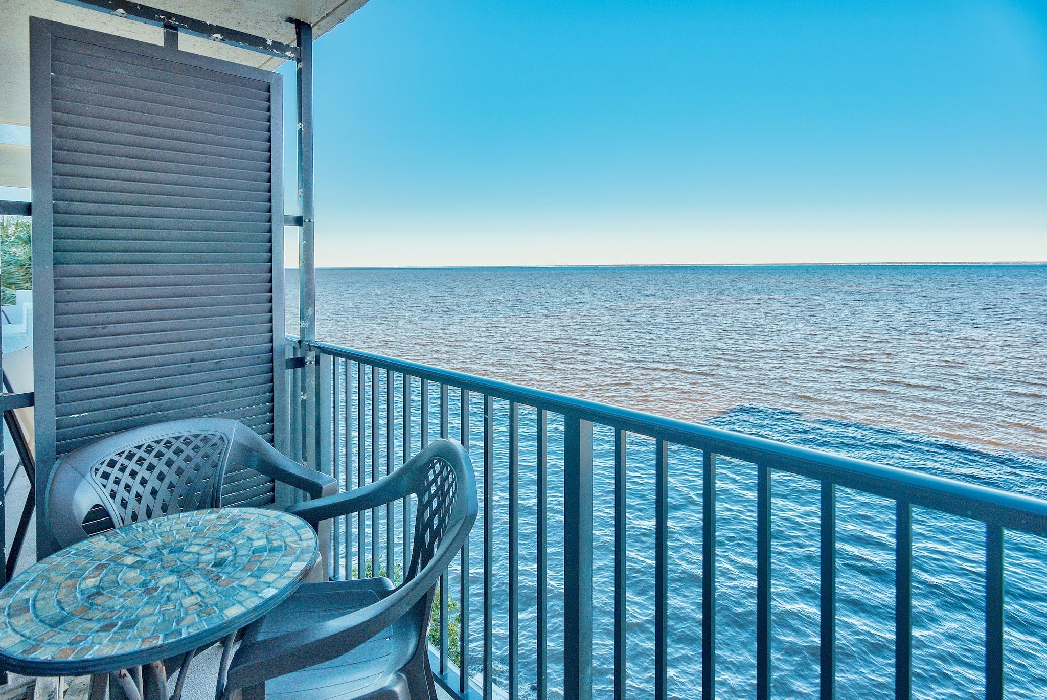Breathtaking views of the Choctawhatchee Bay can be taken in from the balcony of this 3rd floor condo in Bayside At Sandestin. Fully furnished with 2 queen size beds including Tempurpedic mattresses, a 50'' flat-screen HDTV and HDMI DVD player, iHome bluetooth wireless dual alarm clock (iPhone compatible), wet bar with mini-fridge, microwave, small dinette set w/leaves for expansion and bistro seating set on private balcony. New bamboo flooring flows throughout for easy care and maintenance. Enjoy the beautiful pool over looking the Choctawhatchee Bay and dine at the Sunset Bay Cafe - convenience without leaving the property.